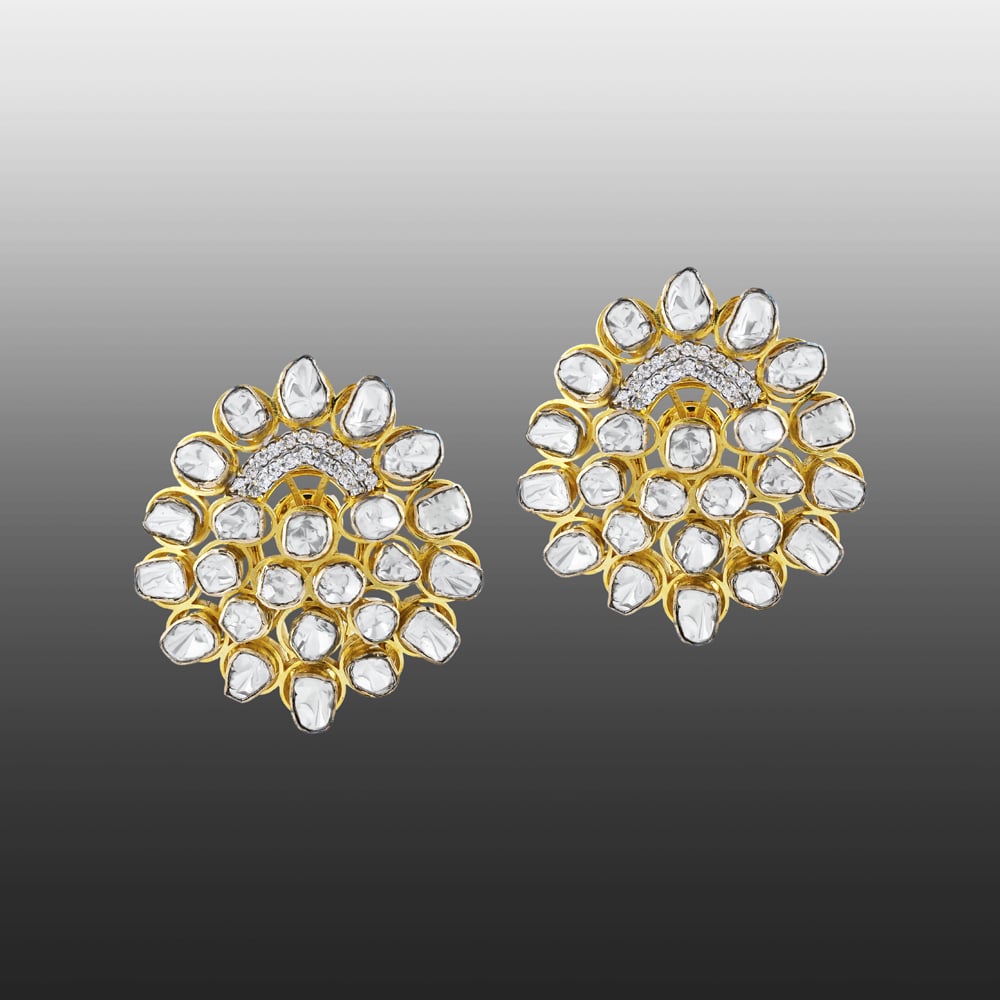 Polki Earrings with Polki Cluster and Diamonds